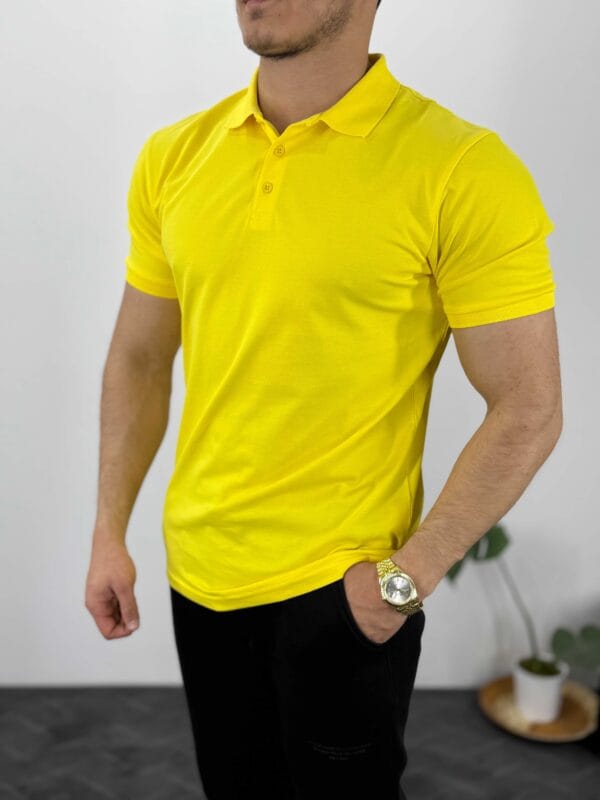 Essa Polo Yaka Slim Fit T-shirt - Sarı - Görsel 2