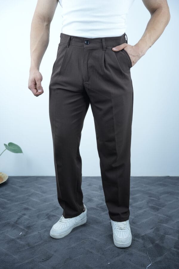 Rino Baggy Kalıp pile detaylı pantolon-Kahve