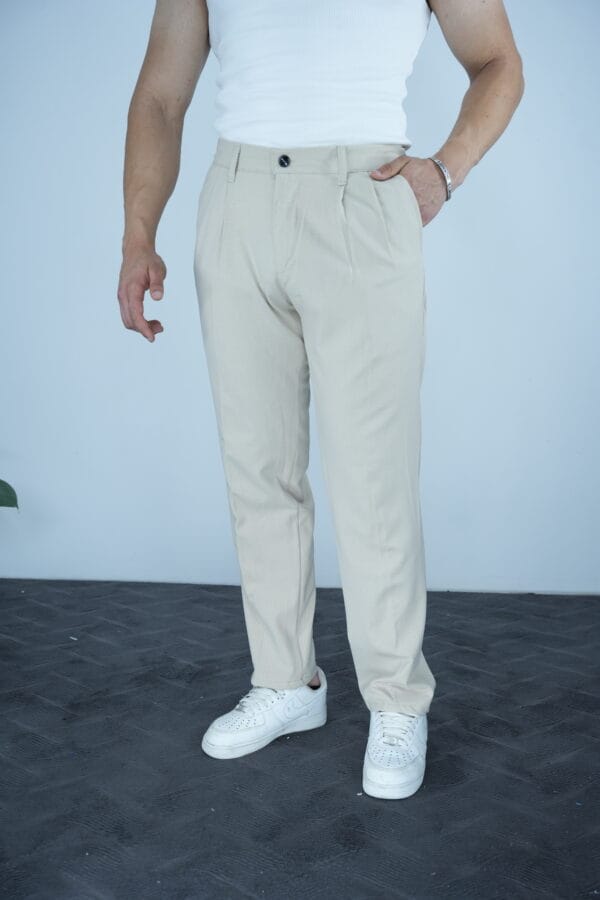 Rino Baggy Kalıp pile detaylı pantolon-Bej