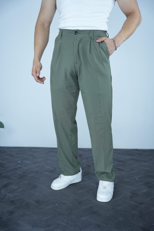 Rino Baggy Kalıp pile detaylı pantolon-Haki