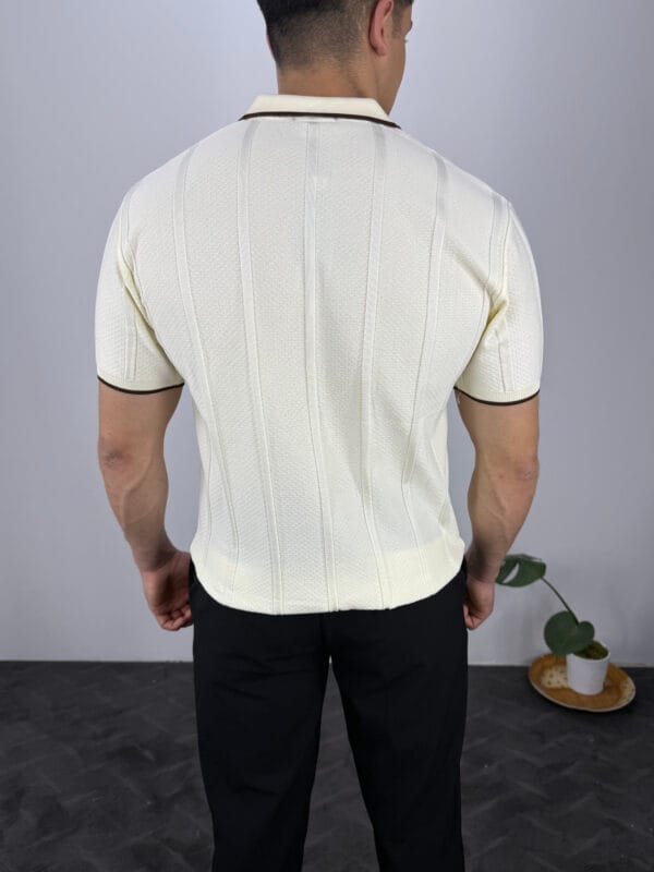 Leon Fermuarlı Örme Polo Yaka Triko Tshirt-Bej - Görsel 3