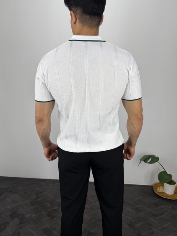 Leon Fermuarlı Örme Polo Yaka Triko Tshirt-Beyaz - Görsel 3