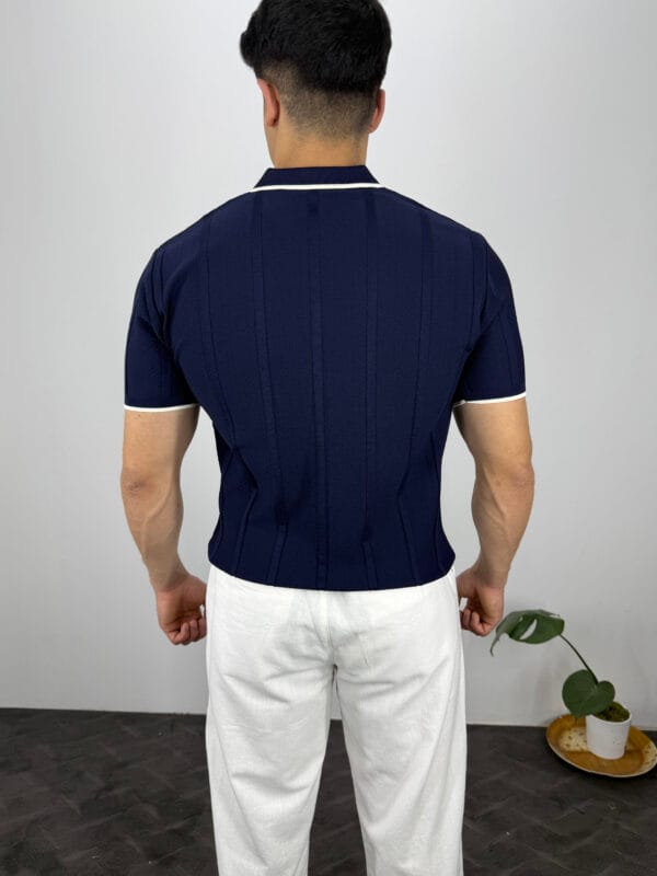 Leon Fermuarlı Örme Polo Yaka Triko Tshirt-Lacivert - Görsel 3