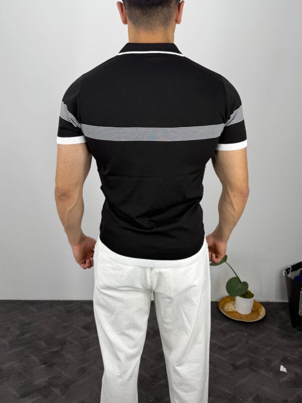 Ekko Polo Yaka Ekosen Çizgili Triko Tshirt-Siyah - Görsel 3