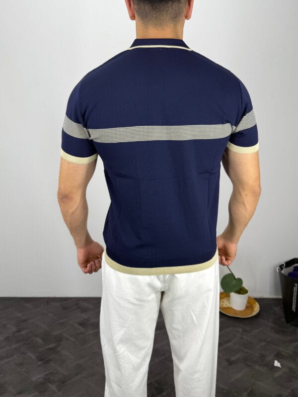 Ekko Polo Yaka Ekosen Çizgili Triko Tshirt-Lacivert - Görsel 3