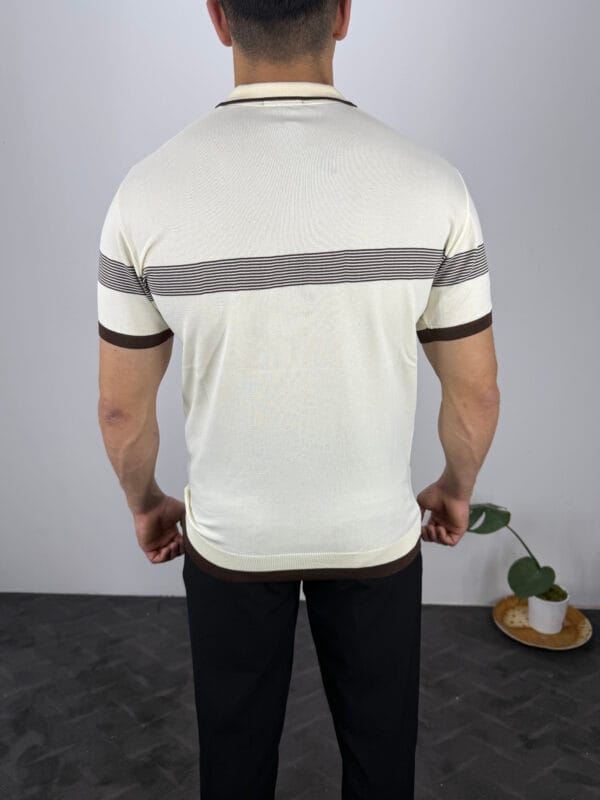 Ekko Polo Yaka Ekosen Çizgili Triko Tshirt-Bej - Görsel 3