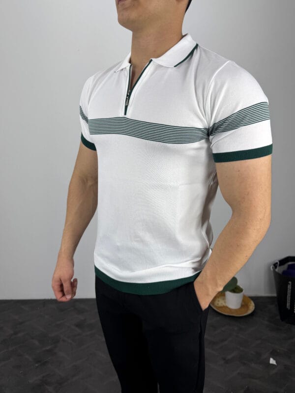 Ekko Polo Yaka Ekosen Çizgili Triko Tshirt-Beyaz - Görsel 2