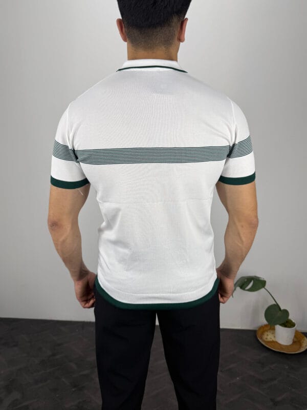 Ekko Polo Yaka Ekosen Çizgili Triko Tshirt-Beyaz - Görsel 3