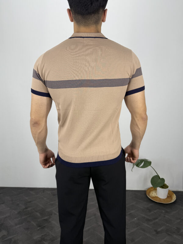 Ekko Polo Yaka Ekosen Çizgili Triko Tshirt-Açık Kahve - Görsel 3