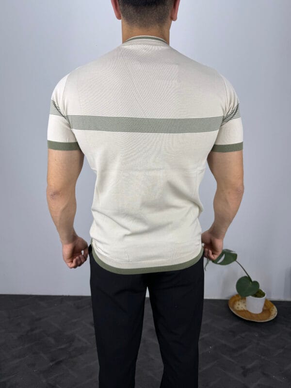 Oni Örme 0 Yaka Triko Tshirt-Bej/Haki - Görsel 3