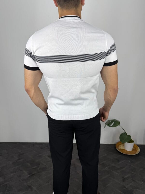 Oni Örme 0 Yaka Triko Tshirt-Beyaz/Siyah - Görsel 3