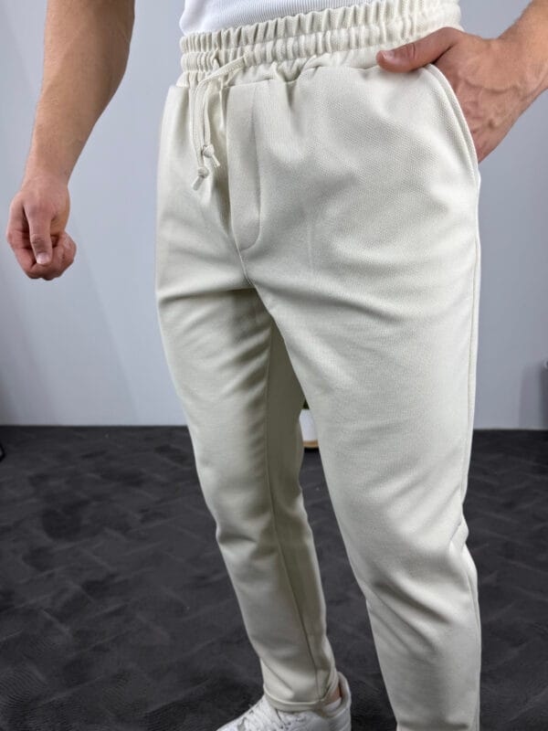 MR Boyfriend Kalıp Jogger Kumaş Pantolon - Ekru - Görsel 5