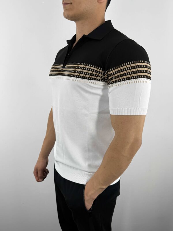 E10 Desen Detaylı Polo Yaka Triko Tshirt-Siyah / Beyaz - Görsel 2
