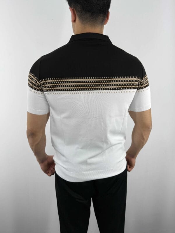 E10 Desen Detaylı Polo Yaka Triko Tshirt-Siyah / Beyaz - Görsel 3