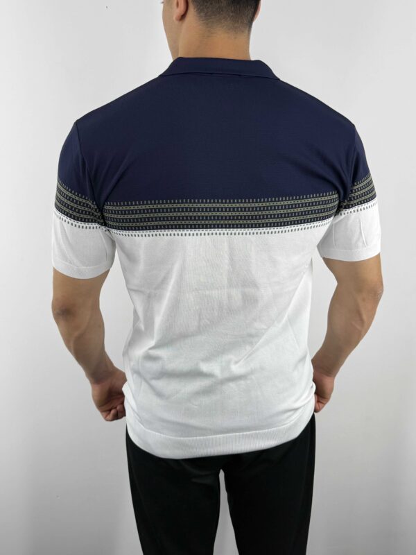 E10 Desen Detaylı Polo Yaka Triko Tshirt-Beyaz/Lacivert - Görsel 3