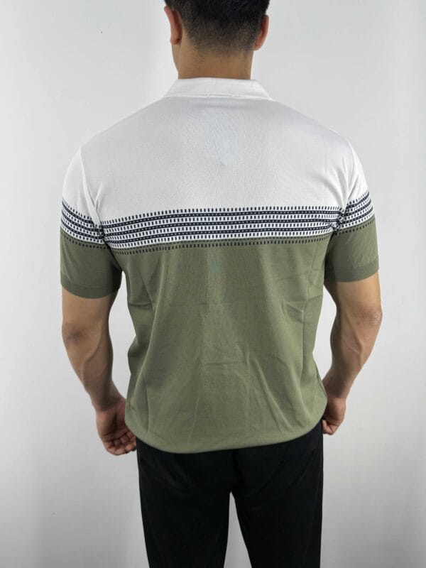 E10 Desen Detaylı Polo Yaka Triko Tshirt-Haki/Beyaz - Görsel 3