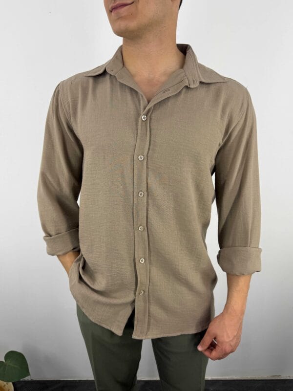 Z13 Bambu Keten Oversize Gömlek-Krem