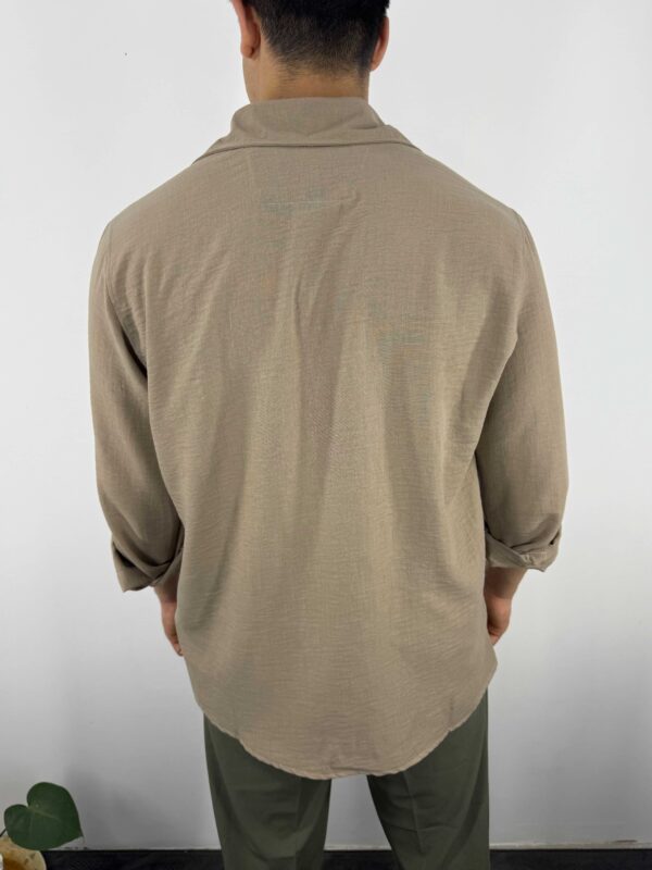 Z13 Bambu Keten Oversize Gömlek-Krem - Görsel 3