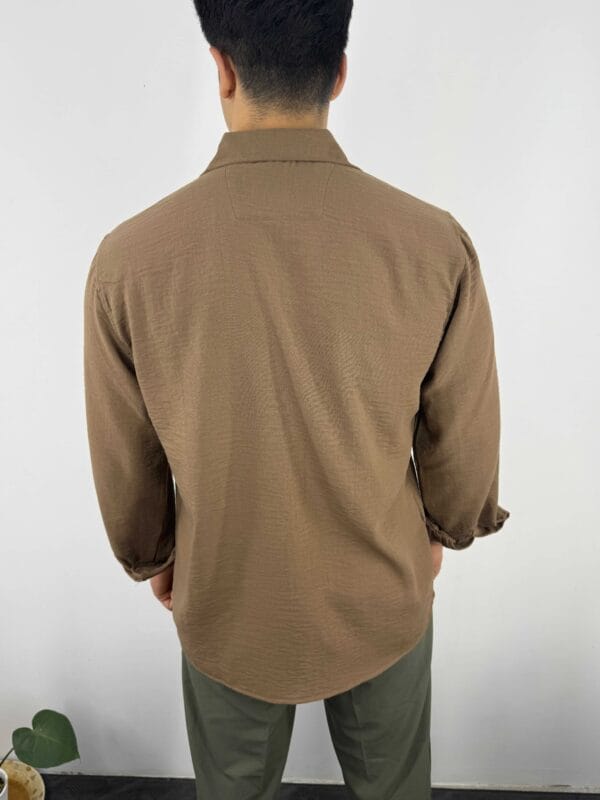 Z13 Bambu Keten Oversize Gömlek-Kahve - Görsel 3