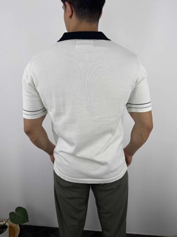 G24 Gold Düğmeli Old Money Polo Yaka T-shirt - Beyaz - Görsel 3
