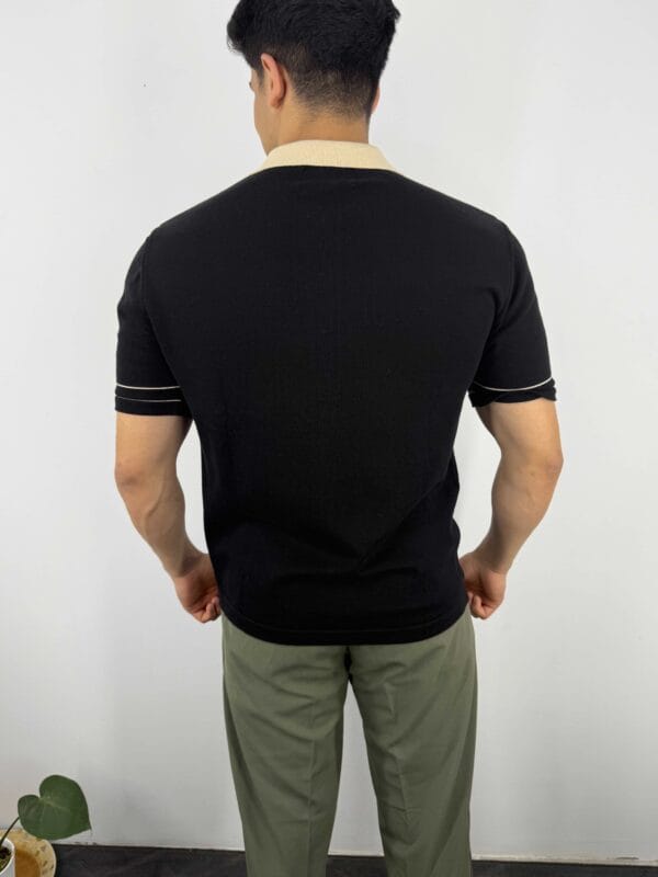G24 Gold Düğmeli Old Money Polo Yaka T-shirt - Siyah - Görsel 3