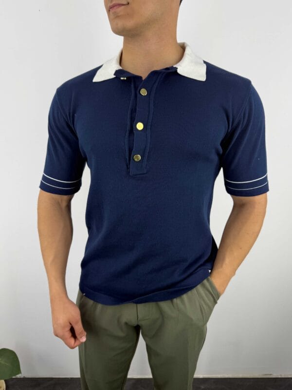G24 Gold Düğmeli Old Money Polo Yaka T-shirt -LACİVERT