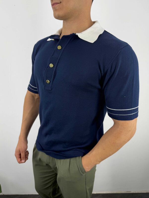 G24 Gold Düğmeli Old Money Polo Yaka T-shirt -LACİVERT - Görsel 2