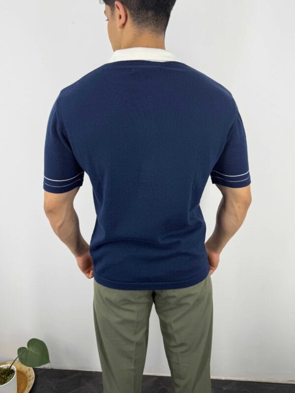 G24 Gold Düğmeli Old Money Polo Yaka T-shirt -LACİVERT - Görsel 3