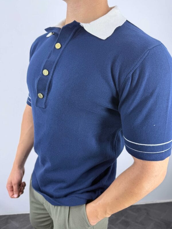 G24 Gold Düğmeli Old Money Polo Yaka T-shirt -LACİVERT - Görsel 4