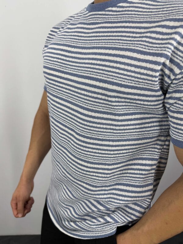 B011 Çizgi Desenli Jakarlı Tshirt-Bebe Mavi - Görsel 4