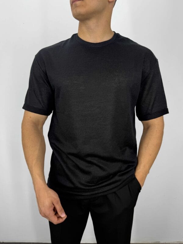 C55 Yarım Oversize  Jakarlı Tshirt-Siyah