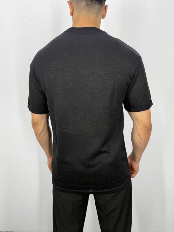 C55 Yarım Oversize  Jakarlı Tshirt-Siyah - Görsel 3