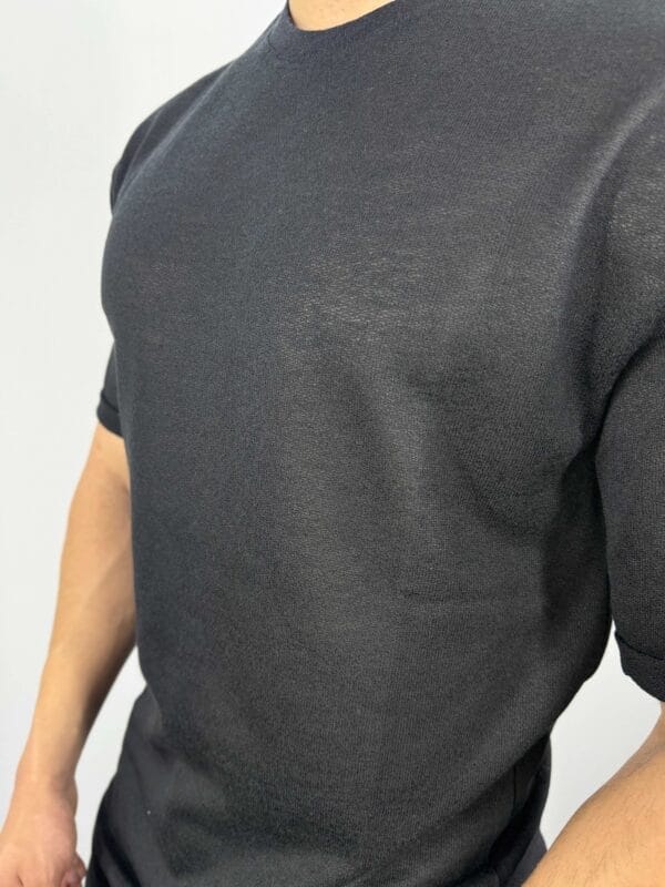 C55 Yarım Oversize  Jakarlı Tshirt-Siyah - Görsel 4
