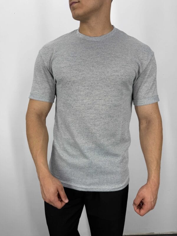 C55 Yarım Oversize  Jakarlı Tshirt-Gri