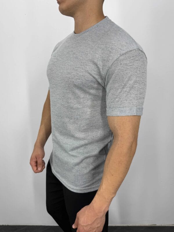 C55 Yarım Oversize  Jakarlı Tshirt-Gri - Görsel 2
