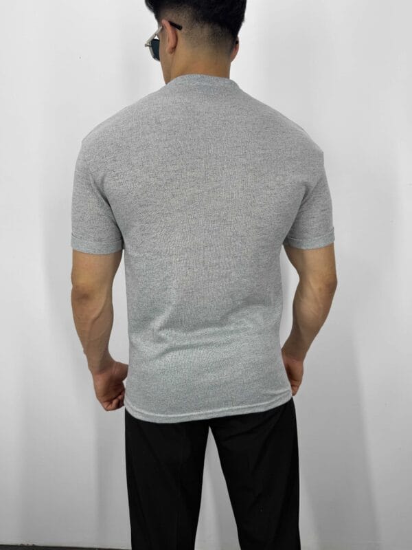 C55 Yarım Oversize  Jakarlı Tshirt-Gri - Görsel 3