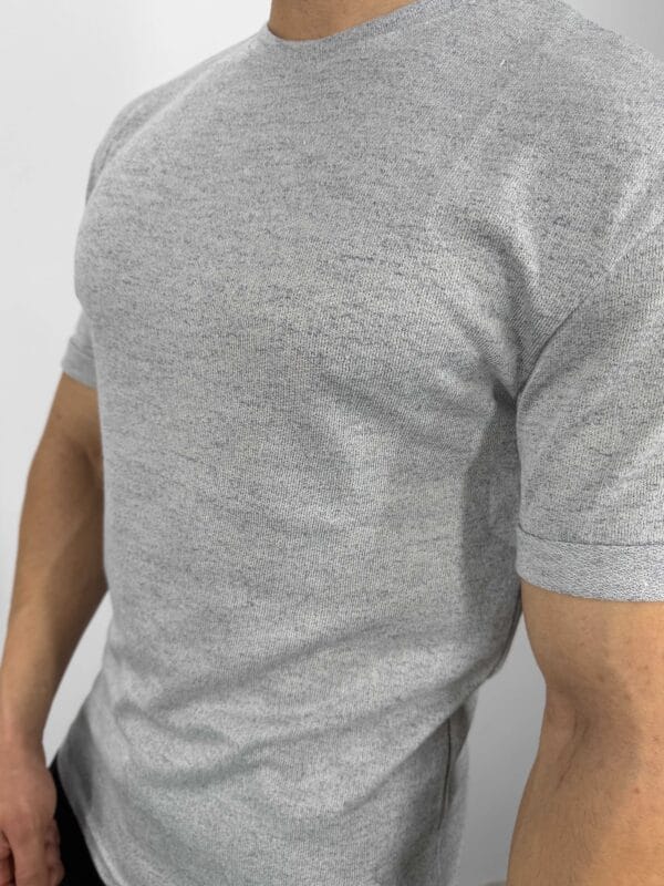 C55 Yarım Oversize  Jakarlı Tshirt-Gri - Görsel 4