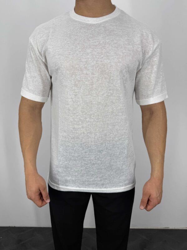 C55 Yarım Oversize  Jakarlı Tshirt-Beyaz