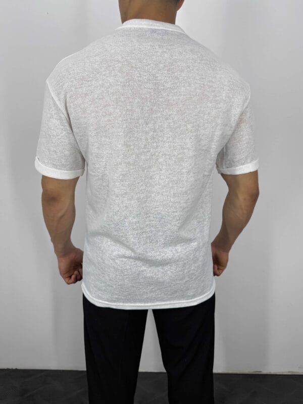 C55 Yarım Oversize  Jakarlı Tshirt-Beyaz - Görsel 3
