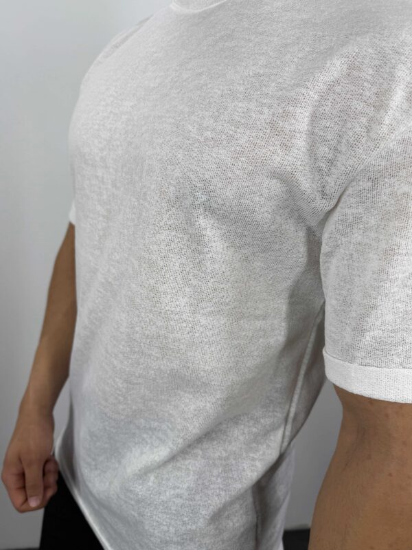 C55 Yarım Oversize  Jakarlı Tshirt-Beyaz - Görsel 4