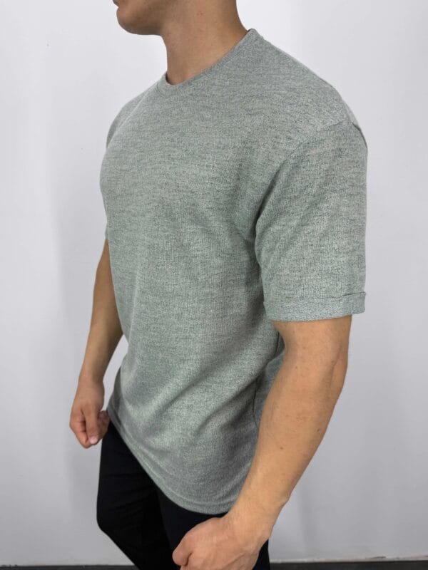 C55 Yarım Oversize  Jakarlı Tshirt-Yeşil - Görsel 2