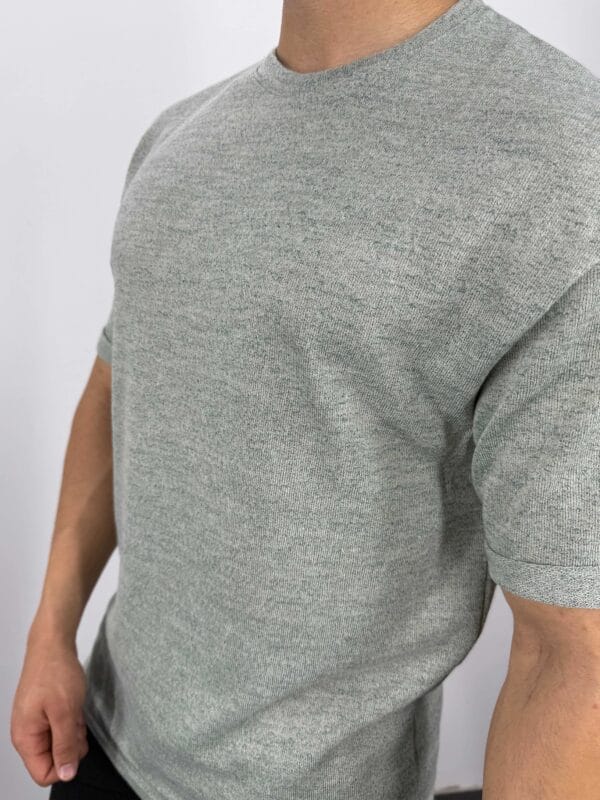 C55 Yarım Oversize  Jakarlı Tshirt-Yeşil - Görsel 4