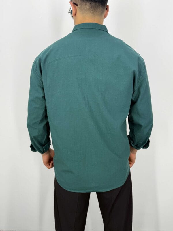 Aby Keten Oversize Gömlek-Yeşil - Görsel 3