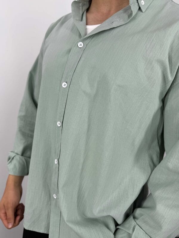 Aby Keten Oversize Gömlek-Çağla Yeşili - Görsel 4